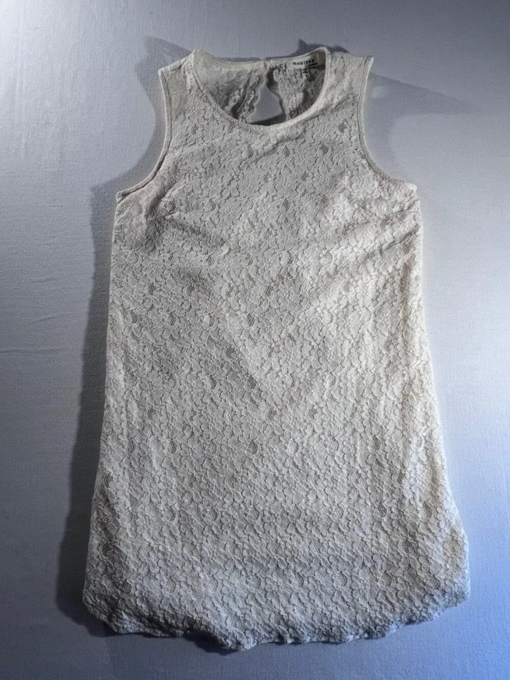 Monteau Los Angeles cream lace sleeveless mini dress floral lace‎ boho chic L